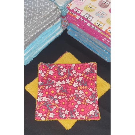 Lingettes 12X12cm par 3 "Petites Fleurs Rouge Moutarde"