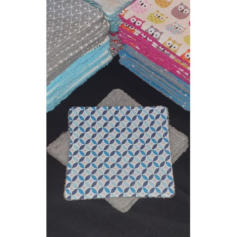 Lingettes 12X12cm par 3 "Cercle Bleu et gris"